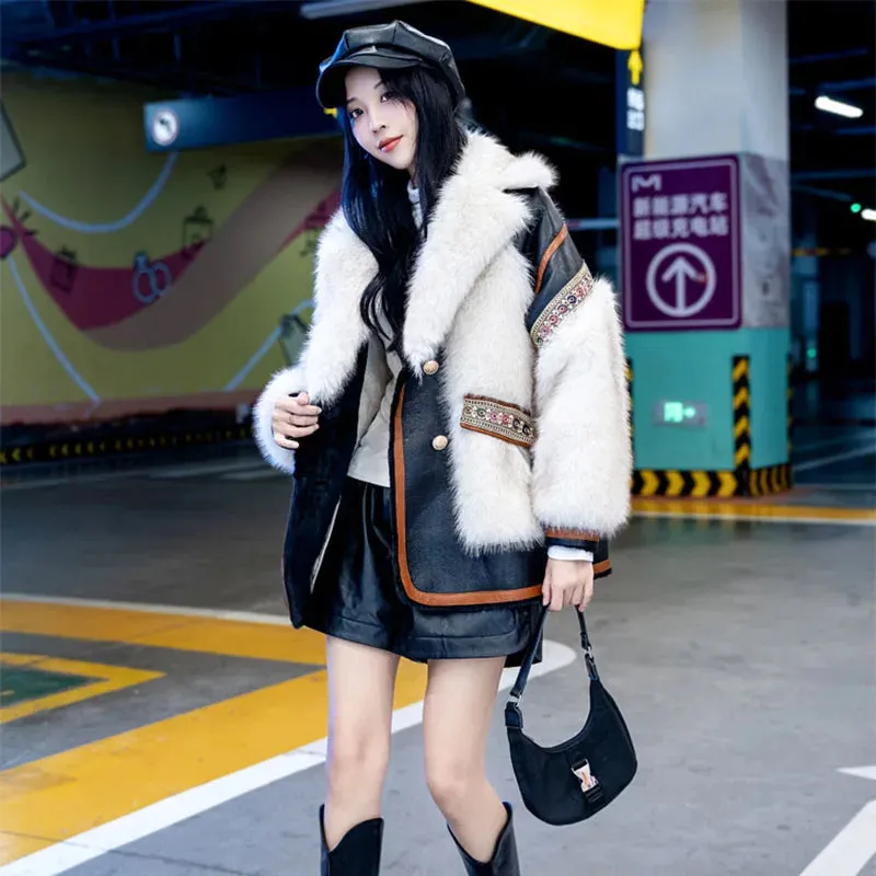 2024 Winter Clothes Fashion High-End Imitation Mid-Length Coat Loose Warm Long Sleeve Elegant Streetwear Women's Fur Jacket