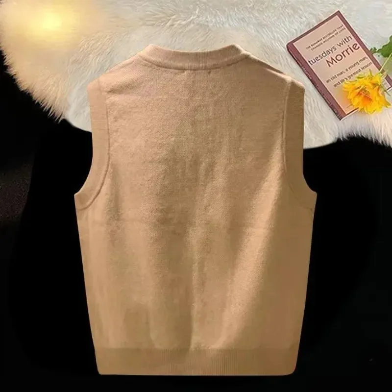 Aidase mens outfits Vest Crewneck Man Clothes Black Waistcoat Knitted Sweaters for Men Sleeveless Round Collar Long Sleeve