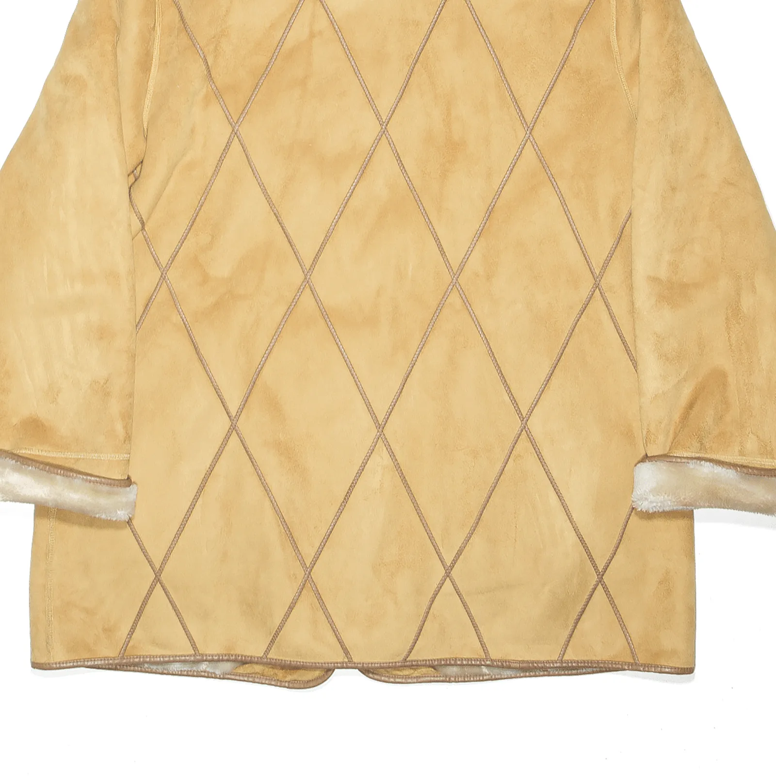 BARONIA Faux Fur Lined Tan Brown 90s Overcoat Jacket Womens L