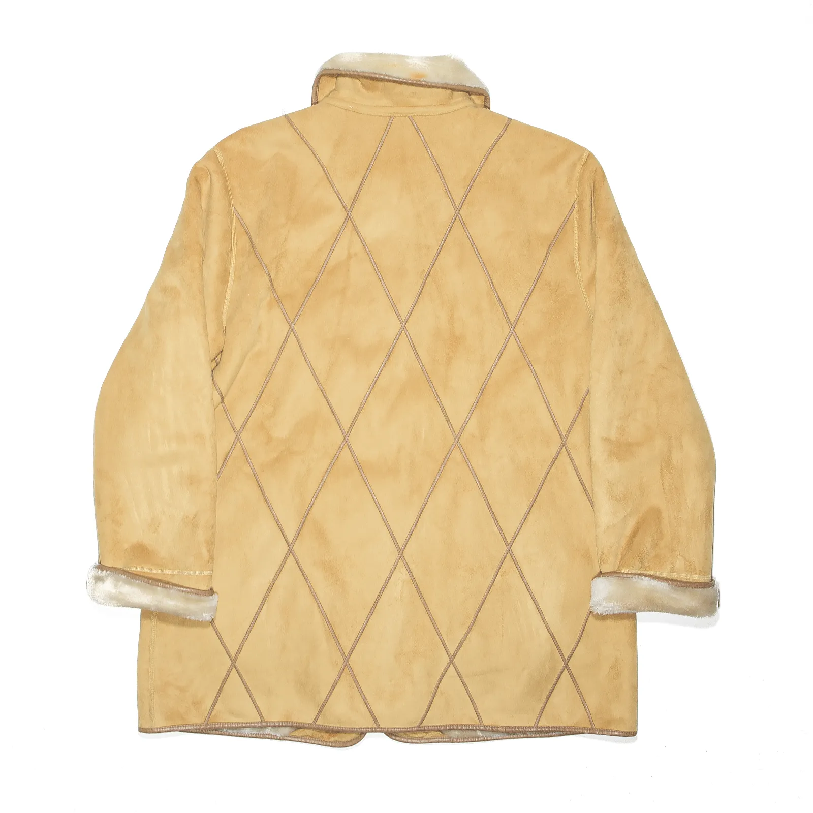 BARONIA Faux Fur Lined Tan Brown 90s Overcoat Jacket Womens L