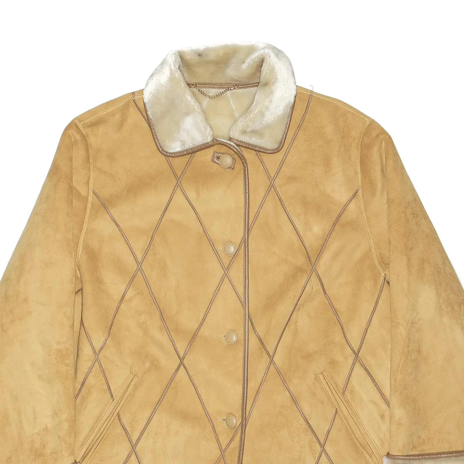 BARONIA Faux Fur Lined Tan Brown 90s Overcoat Jacket Womens L