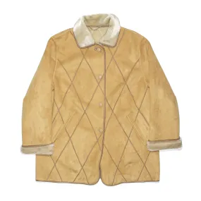 BARONIA Faux Fur Lined Tan Brown 90s Overcoat Jacket Womens L
