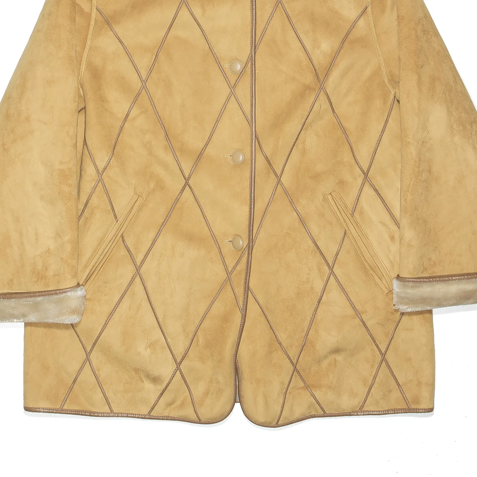BARONIA Faux Fur Lined Tan Brown 90s Overcoat Jacket Womens L