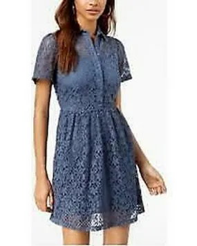 Be Bop Juniors’ Lace Shirtdress, Blue, Size Medium