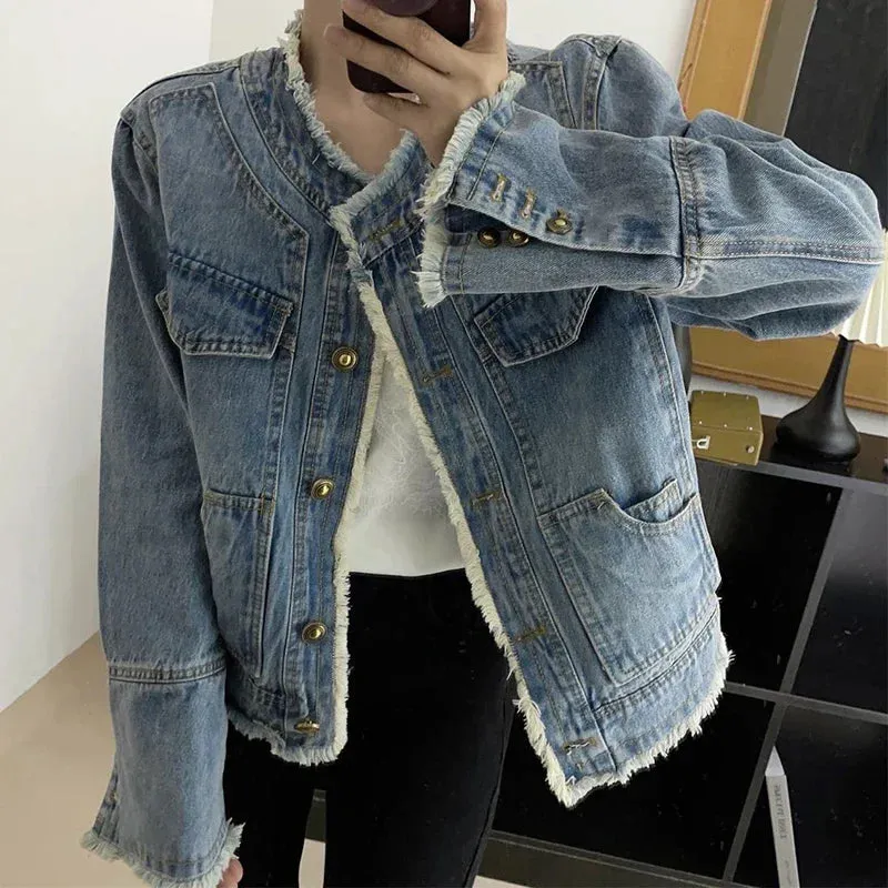 binfenxie Women Long Sleeve Overcoat Loose Denim Coat Single-breasted Cardigan Denim Jacket Casual Outwear Jeans Jackets Autumn