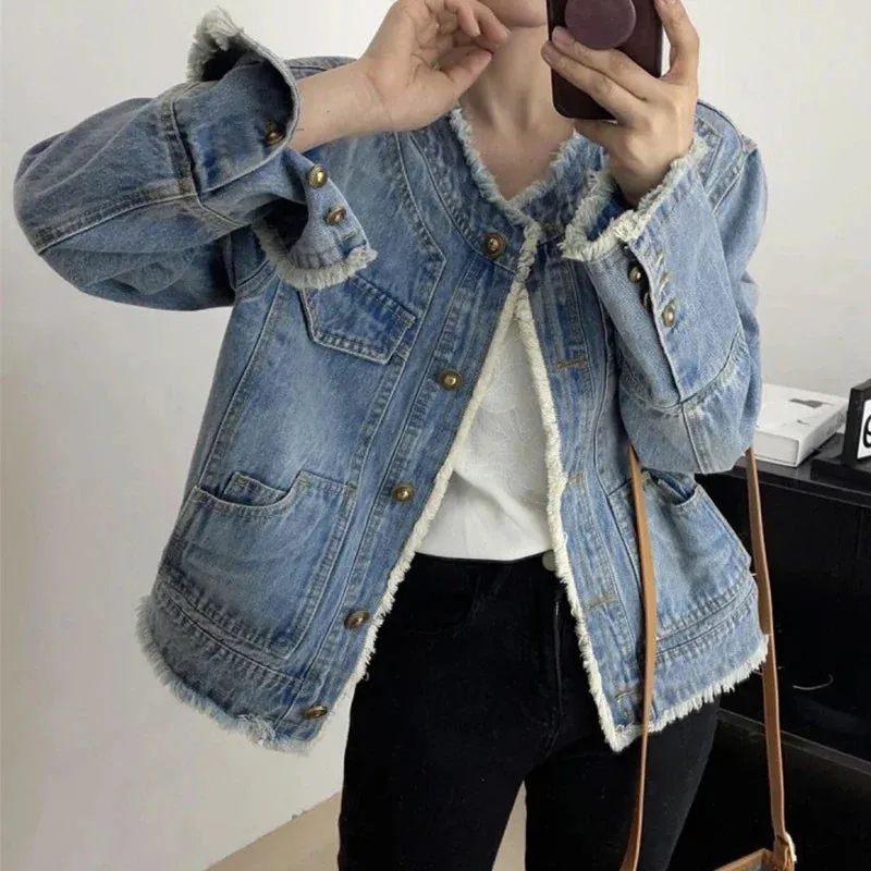 binfenxie Women Long Sleeve Overcoat Loose Denim Coat Single-breasted Cardigan Denim Jacket Casual Outwear Jeans Jackets Autumn