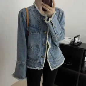 binfenxie Women Long Sleeve Overcoat Loose Denim Coat Single-breasted Cardigan Denim Jacket Casual Outwear Jeans Jackets Autumn