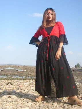 Black Cape Jacket With Flared Sleeves in Jamdani Fabric