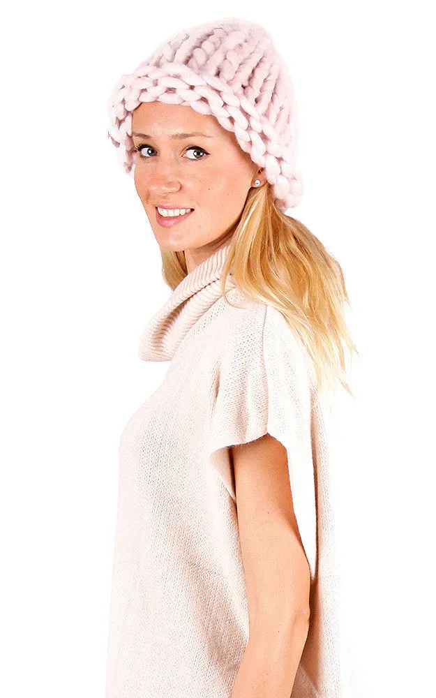 CAP040 Pink Knit Chunky Mango Hat
