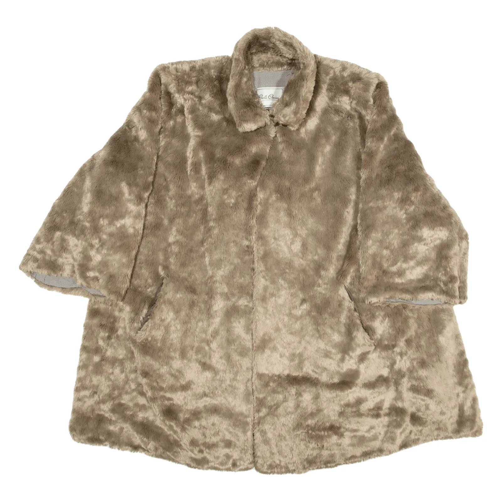 CARLA CARINI Faux Fur Womens Overcoat Coat Beige 2XL