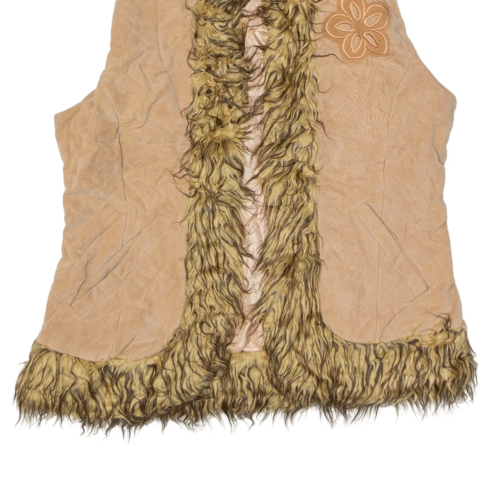 CHUAN CHI Flower Faux Fur Lined Y2K Overcoat Gilet Pink Womens S