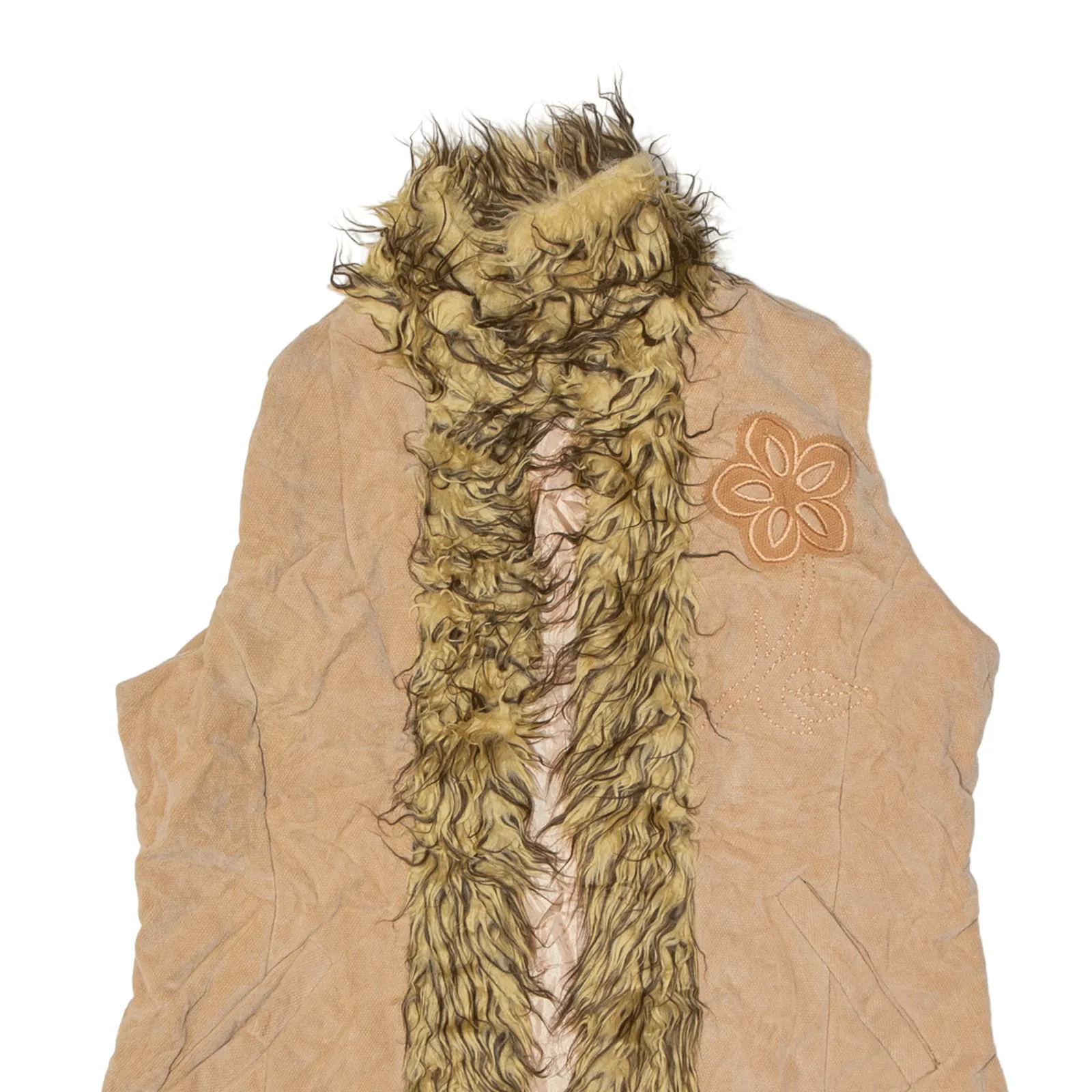 CHUAN CHI Flower Faux Fur Lined Y2K Overcoat Gilet Pink Womens S