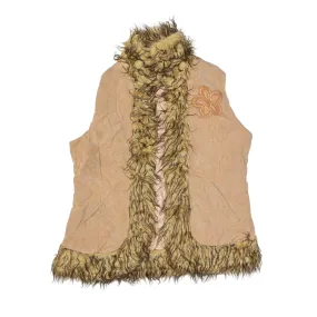 CHUAN CHI Flower Faux Fur Lined Y2K Overcoat Gilet Pink Womens S