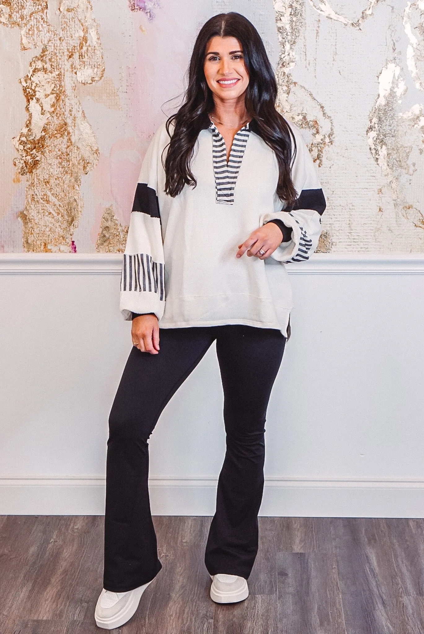 Colorblock Fave Cream Black Pullover