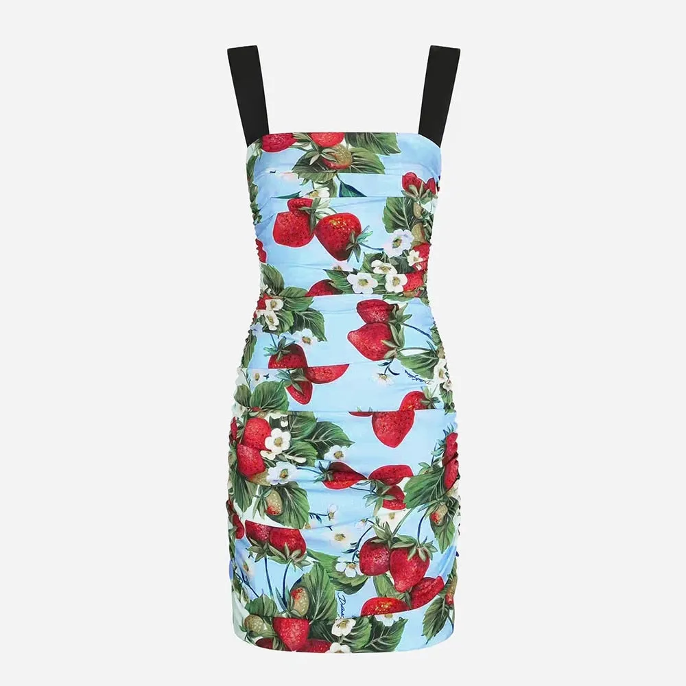 Colorblock Print Slimming Dresses For Women Square Collar Sleevless Camisole High Waist Dress Female Fashion