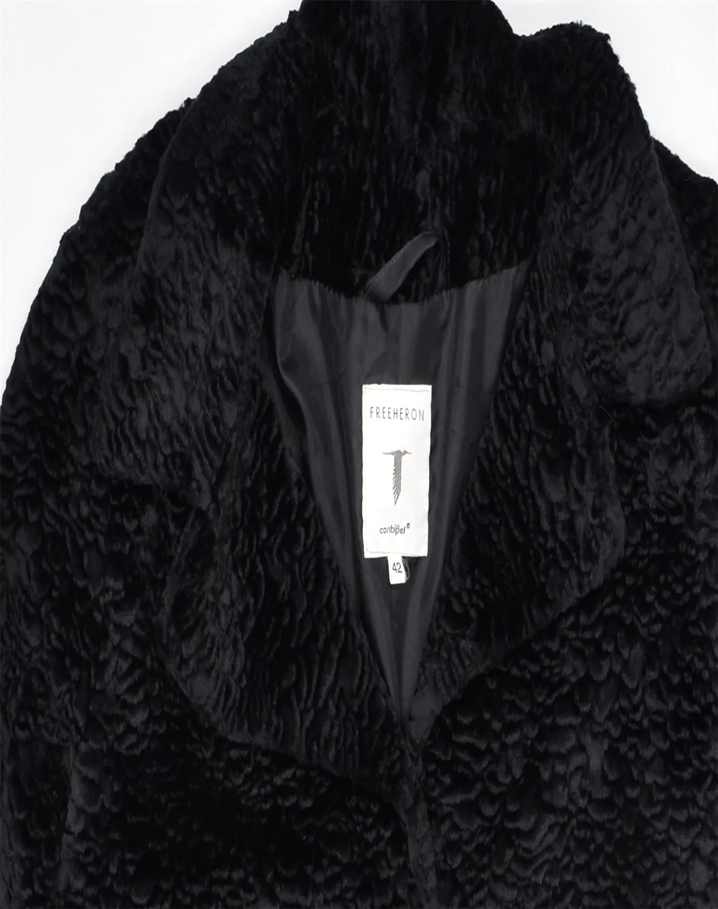 CONBIPEL Womens Faux Fur Overcoat IT 42 Medium Black Viscose