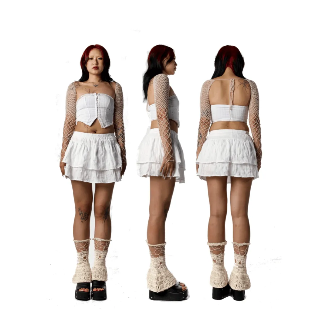 Cream Crochet Mesh Shrug