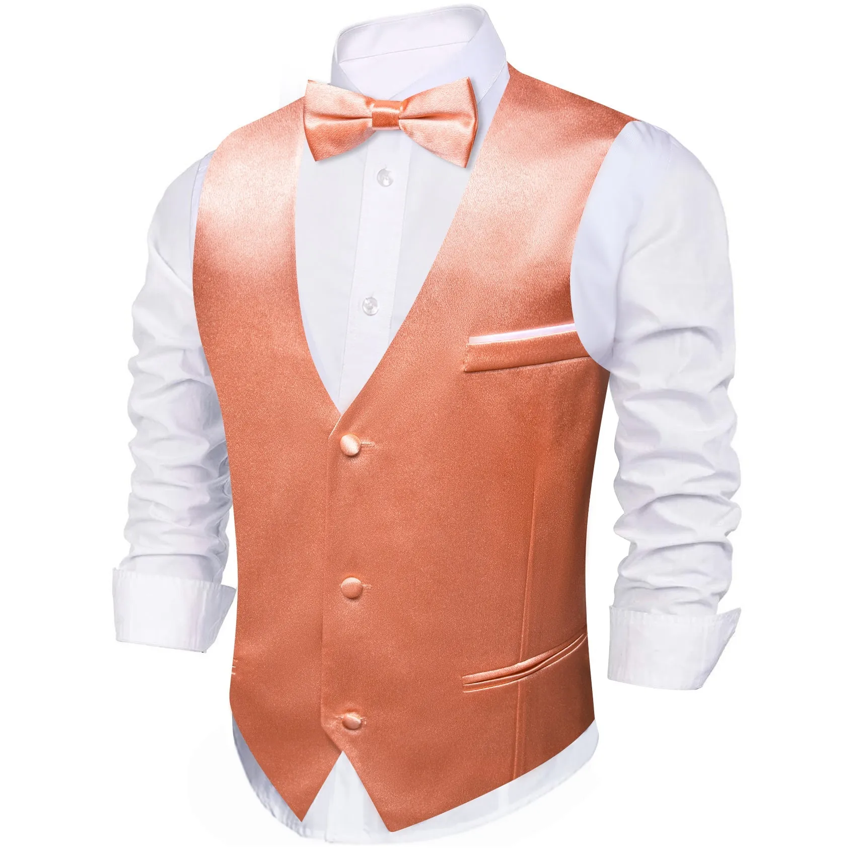 DarkSalmon Solid Jacquard Silk Men's Vest Bow Tie Set Waistcoat Suit Set