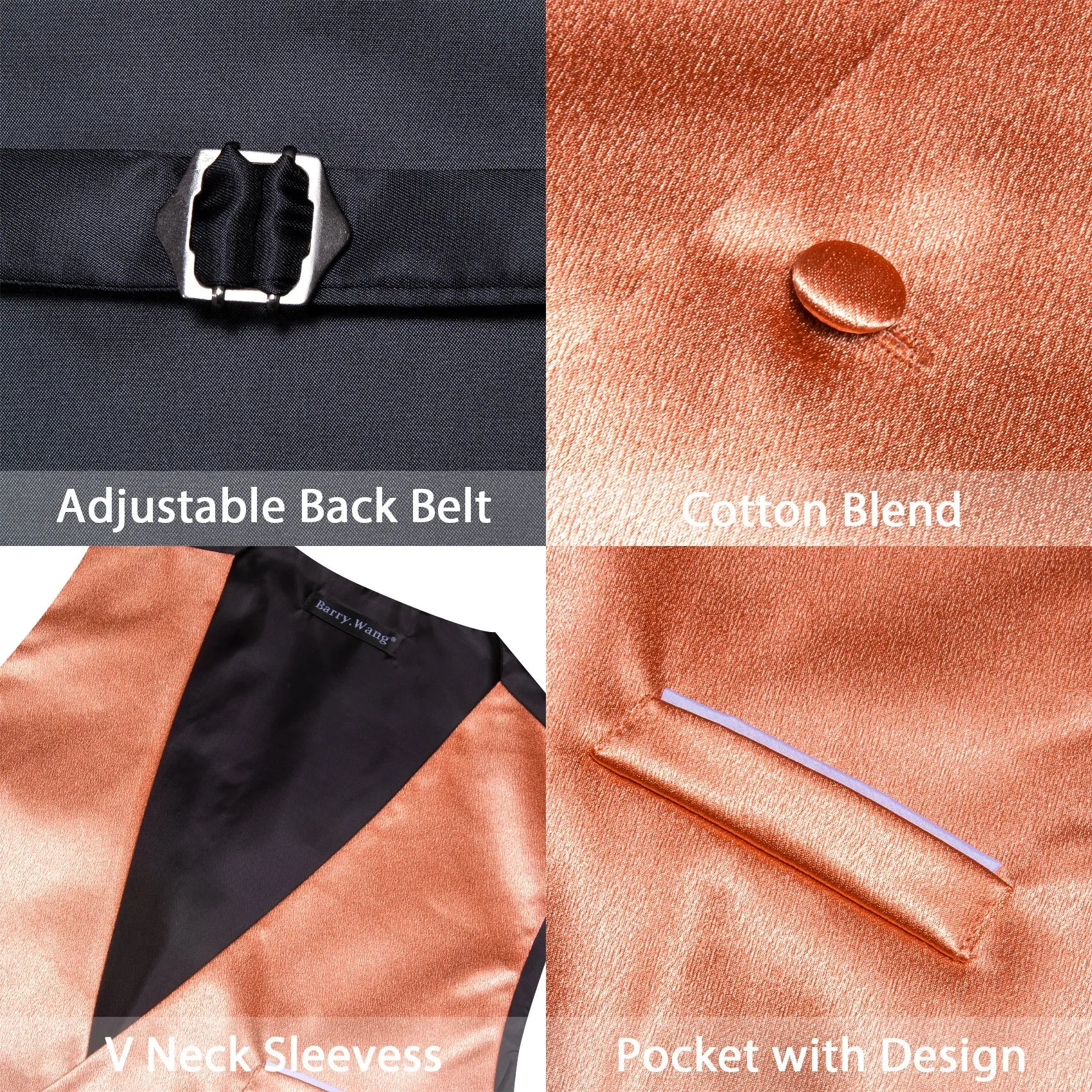 DarkSalmon Solid Jacquard Silk Men's Vest Bow Tie Set Waistcoat Suit Set