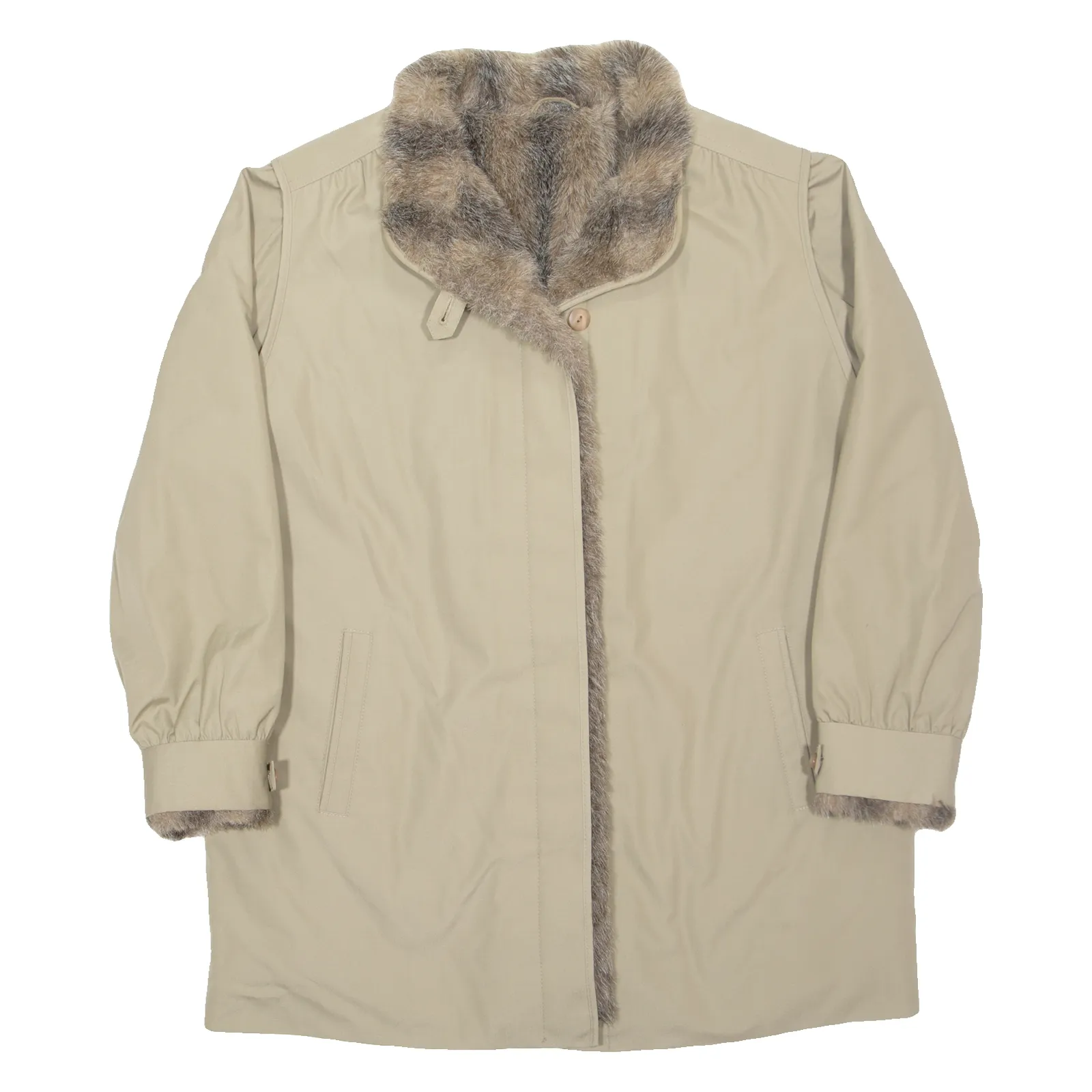 DEL MOD Faux Fur Womens Overcoat Coat Beige XL