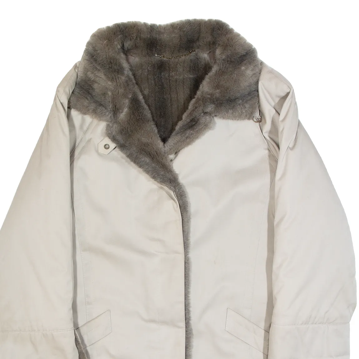 DIOLEN Faux Fur Lined Womens Overcoat Coat Grey 90s L