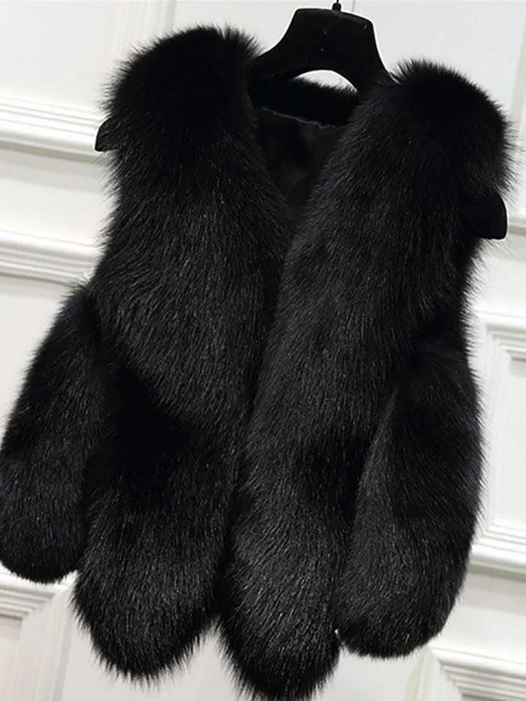 Fashion Faux Fox Fur Vest Elegant Short Coat
