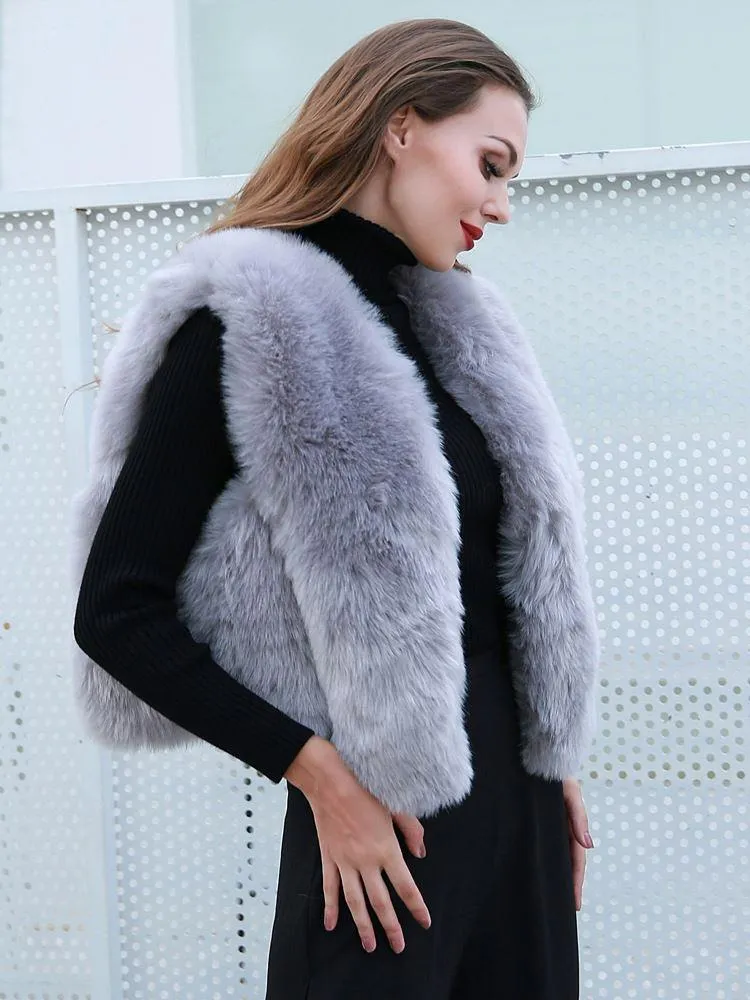 Fashion Faux Fox Fur Vest Elegant Short Coat
