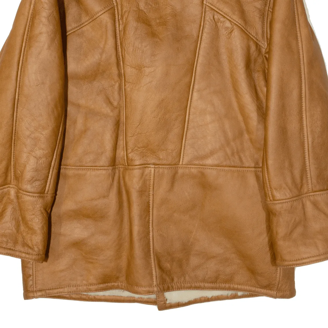 Faux Fur Lined Overcoat Leather Jacket Beige Mens L