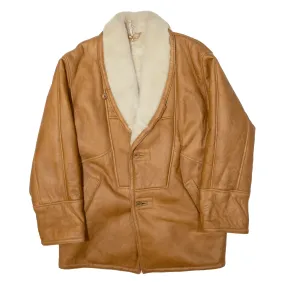 Faux Fur Lined Overcoat Leather Jacket Beige Mens L