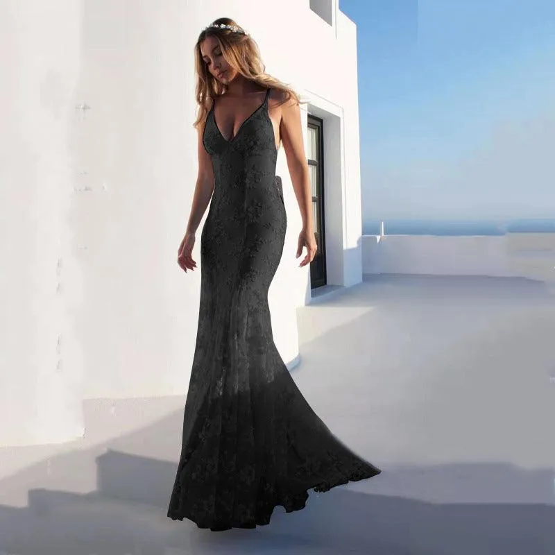 Female White V-collar Camisole Gown Dress