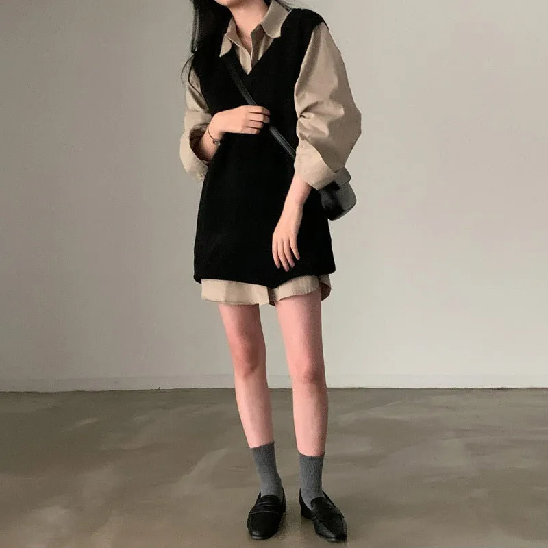 Flytonnshop 2024 fall fashion trends Chic Simple V-neck Versatile Slimming Mid-Length Loose Pullover Stacked Knitted Vest for Women