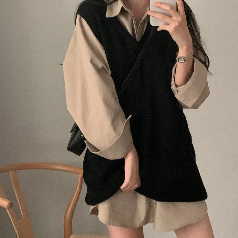 Flytonnshop 2024 fall fashion trends Chic Simple V-neck Versatile Slimming Mid-Length Loose Pullover Stacked Knitted Vest for Women