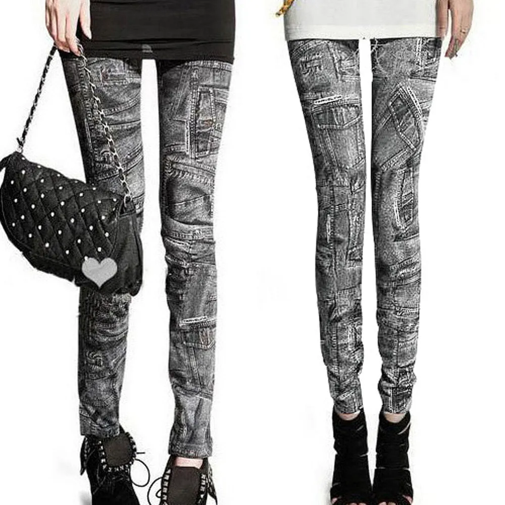 Free Shipping New Sexy Womens Leggings Jeggings Fashion tattoo Denim jeans Stretchy Skinny Pants