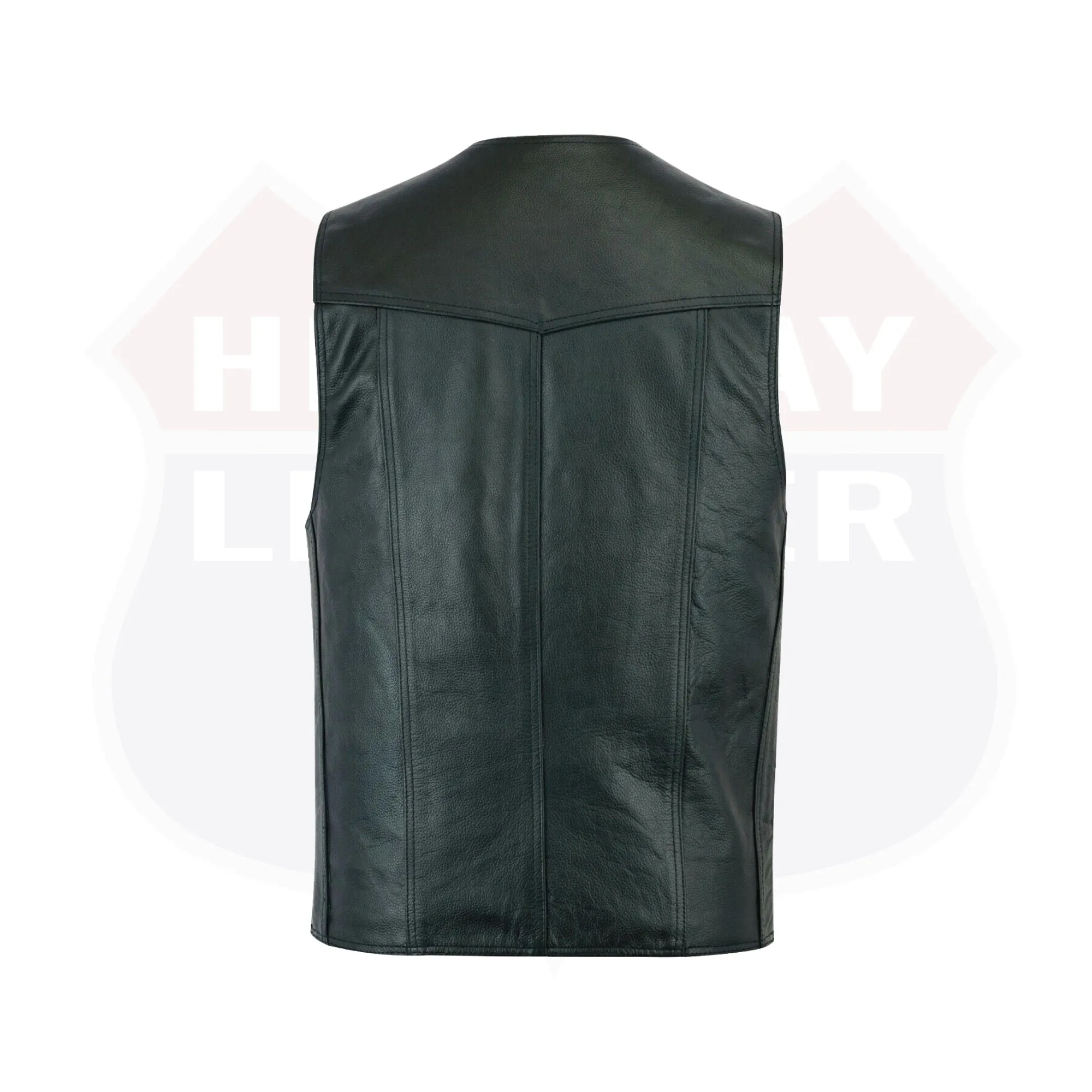 HL11600SPT Men's Motorcycle Leather Vest - The Classic Plain Biker Vest