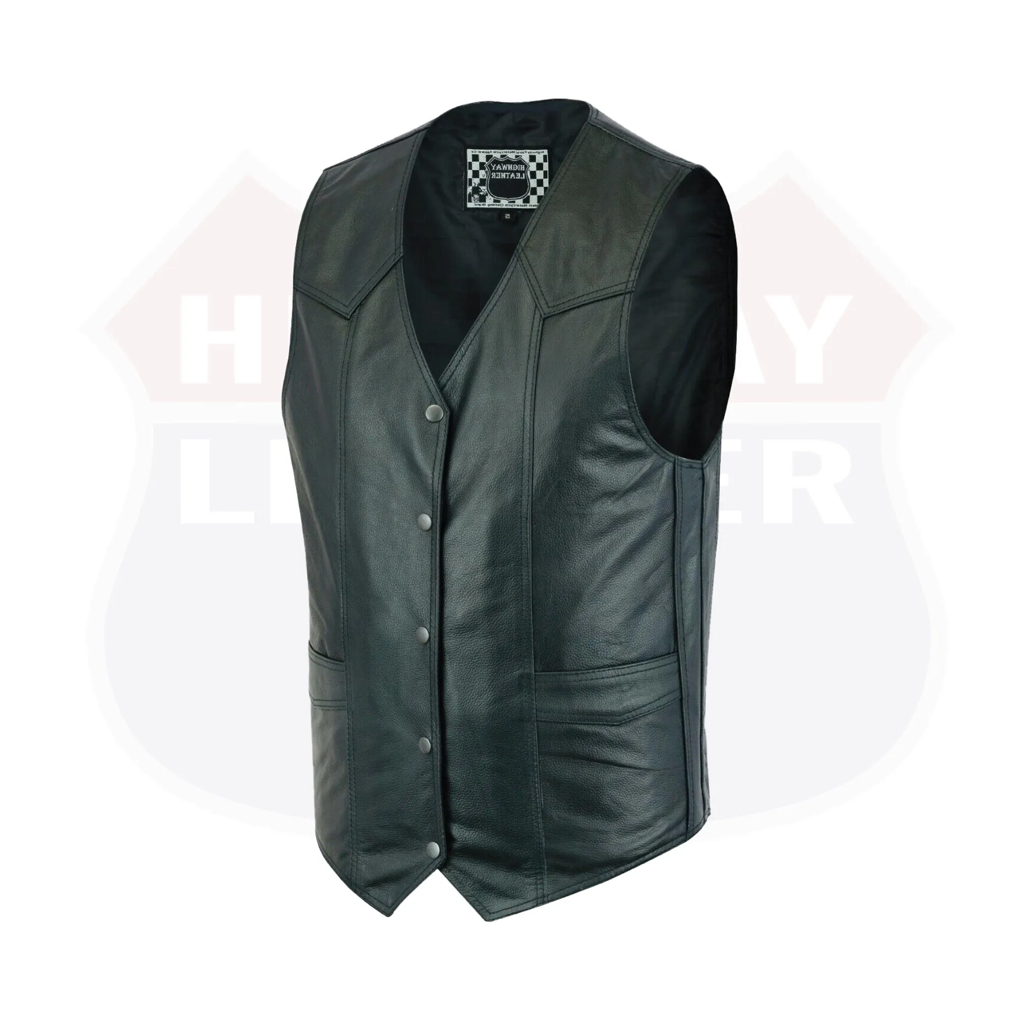 HL11600SPT Men's Motorcycle Leather Vest - The Classic Plain Biker Vest