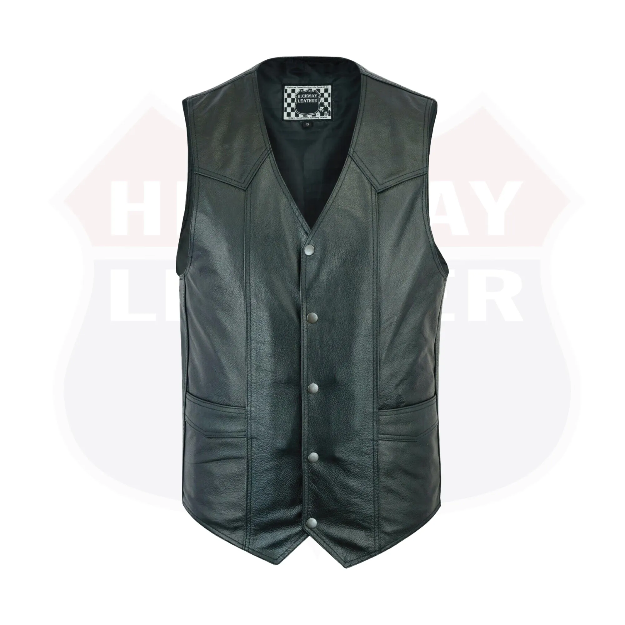HL11600SPT Men's Motorcycle Leather Vest - The Classic Plain Biker Vest