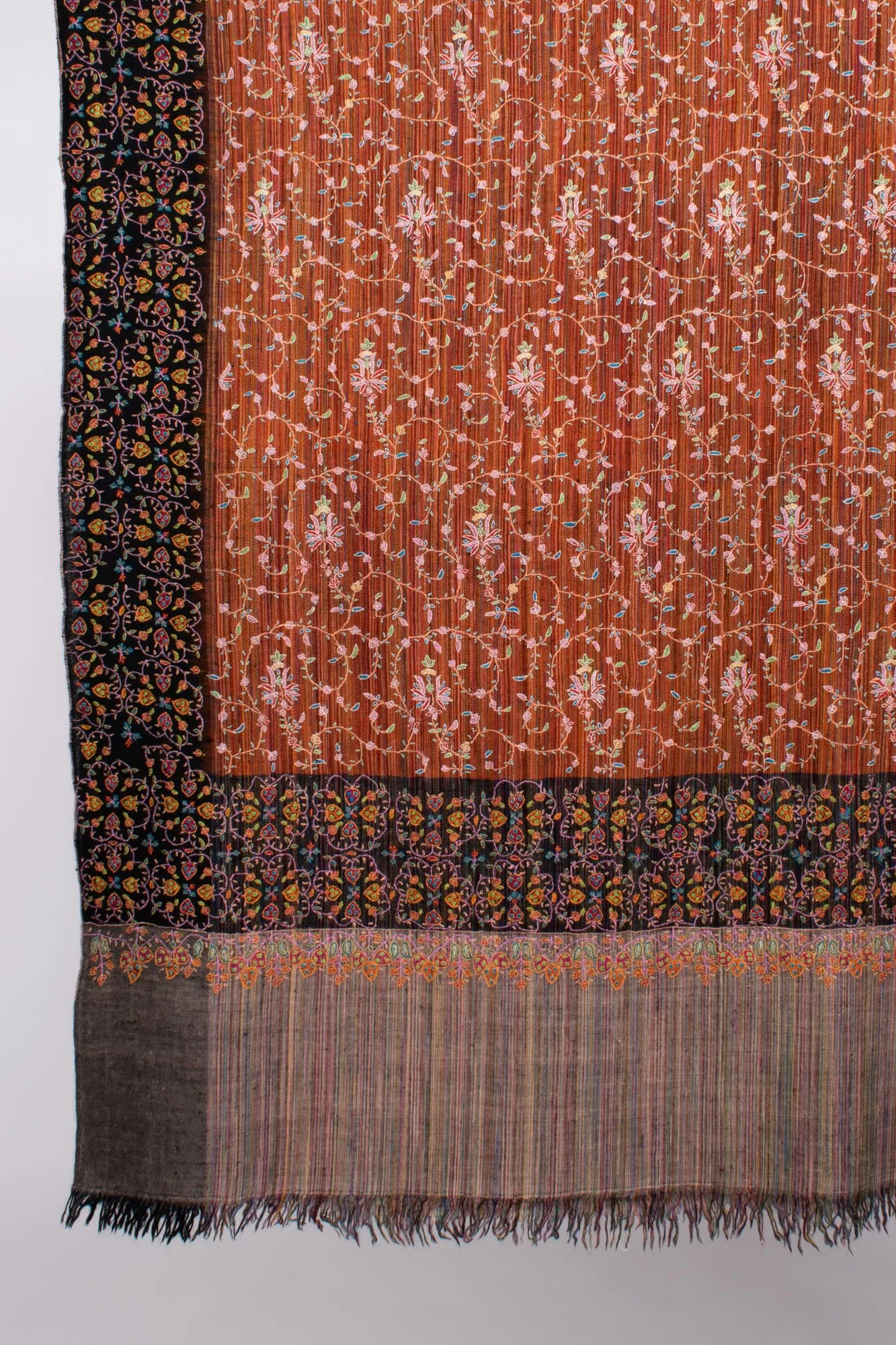 Khadi Styled Hand Embroidered Pashmina Shawl - AUBURN
