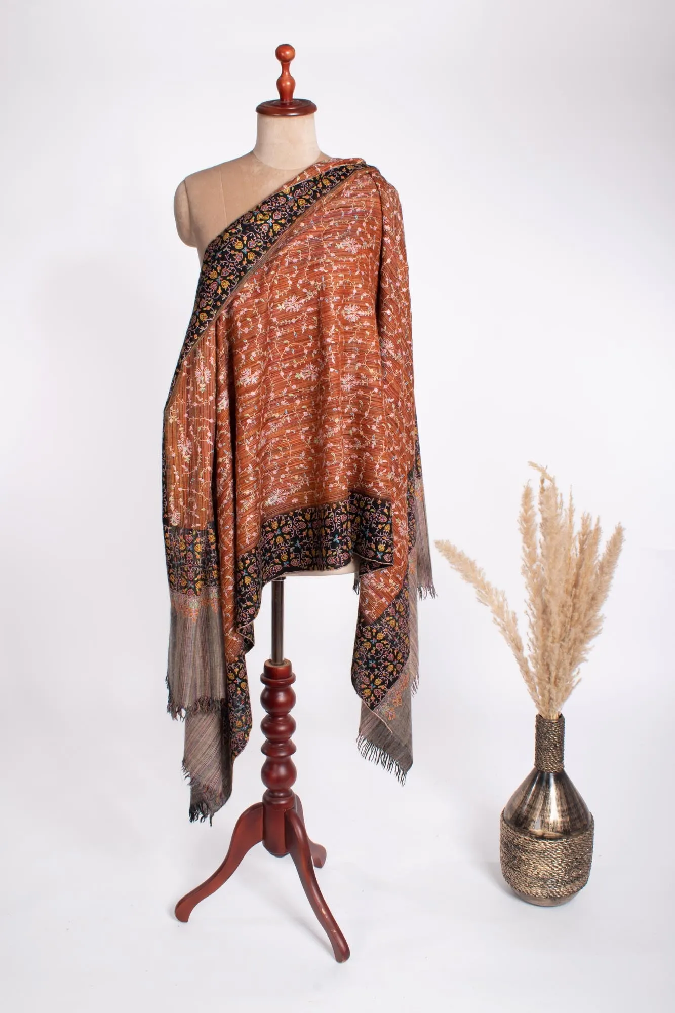 Khadi Styled Hand Embroidered Pashmina Shawl - AUBURN