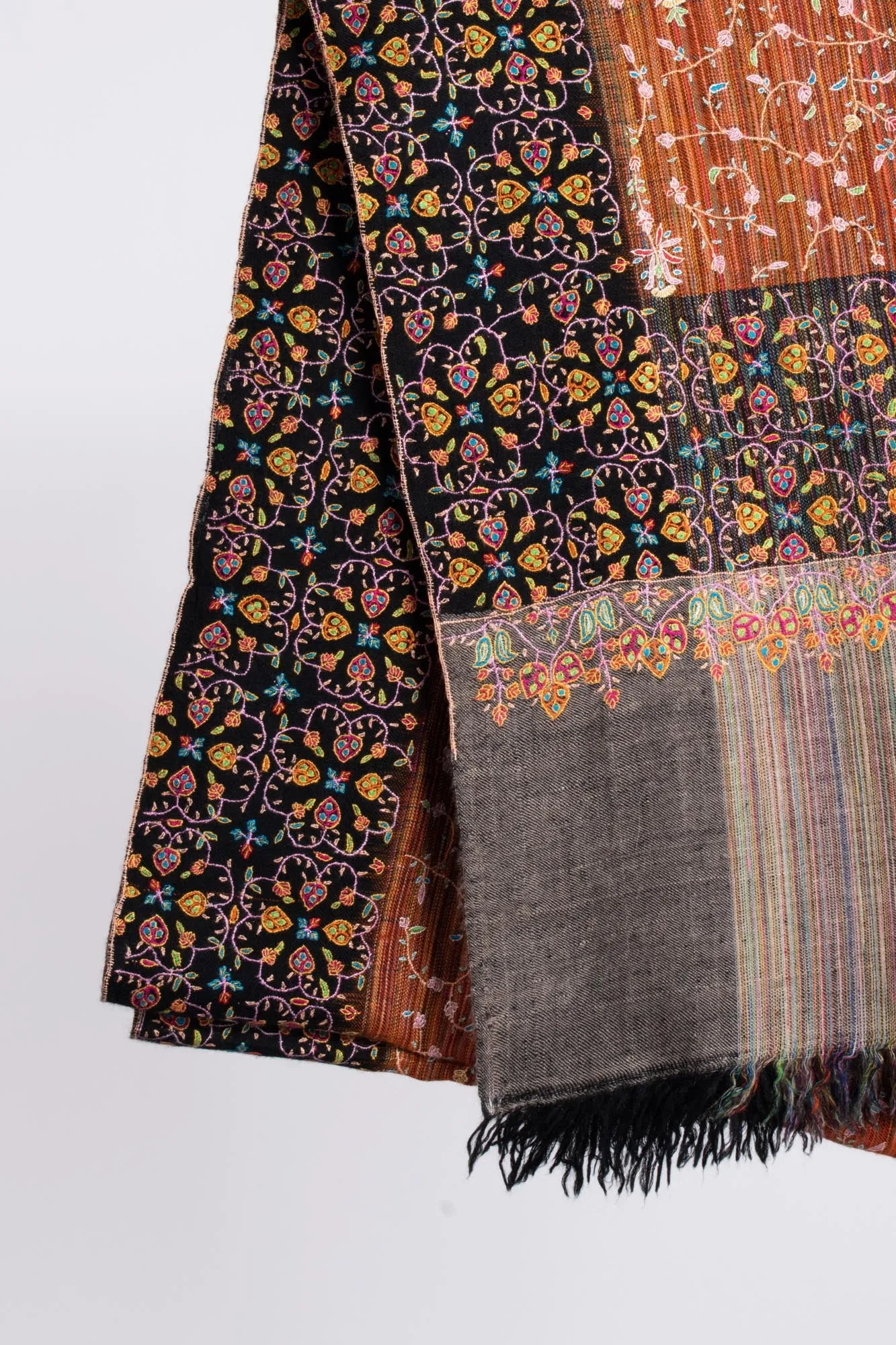 Khadi Styled Hand Embroidered Pashmina Shawl - AUBURN