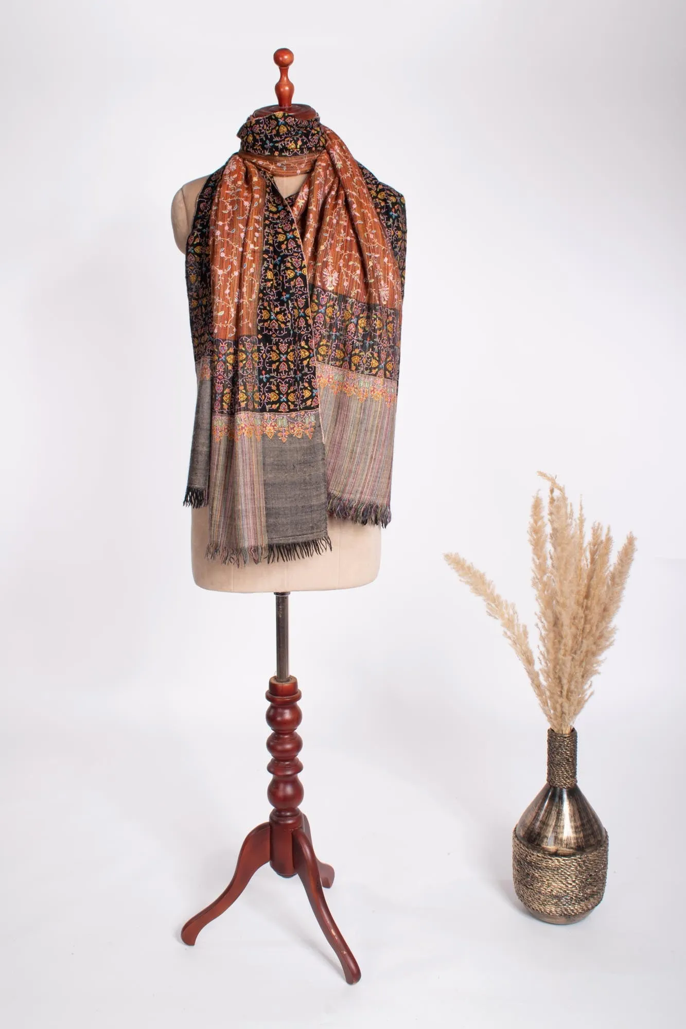 Khadi Styled Hand Embroidered Pashmina Shawl - AUBURN