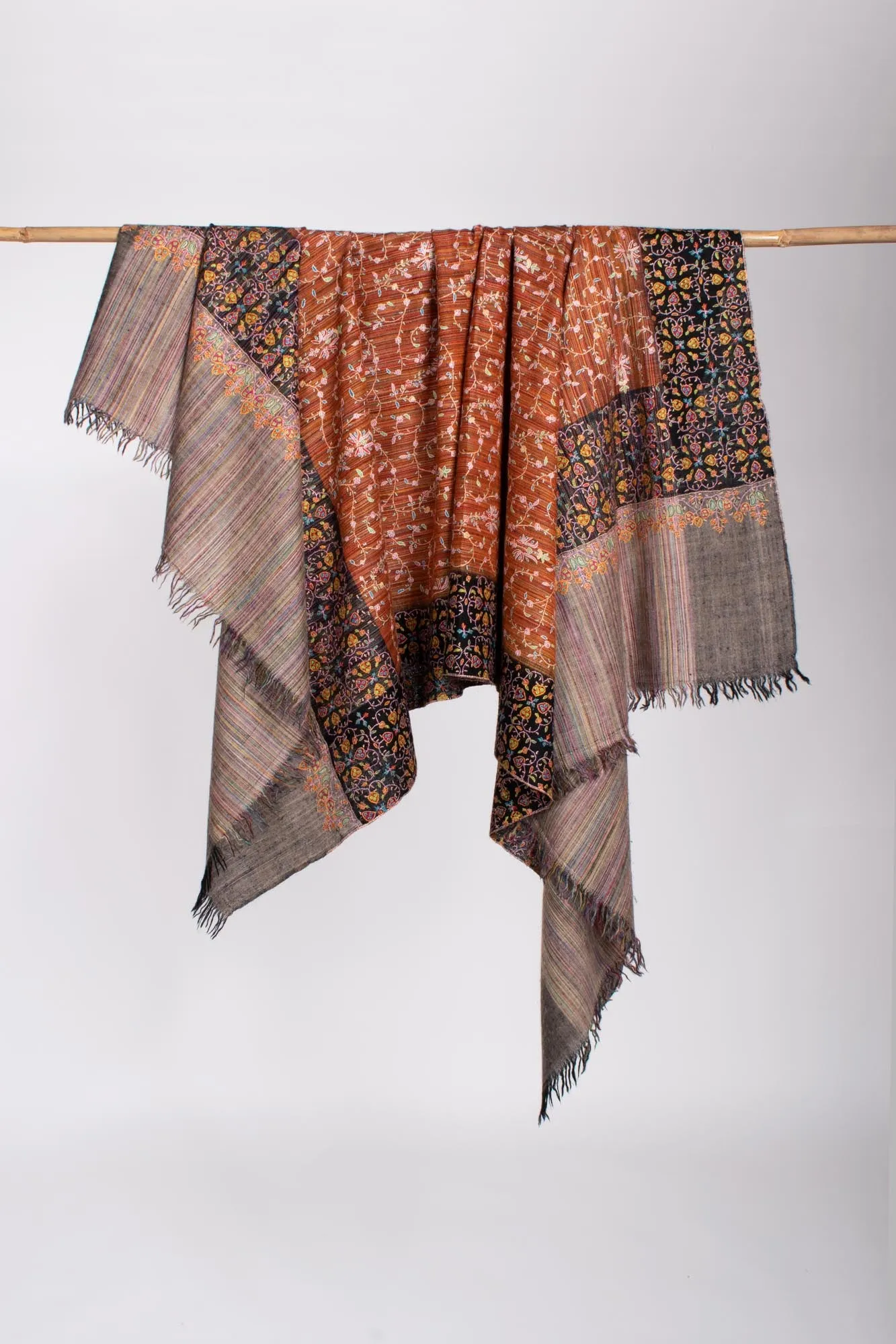 Khadi Styled Hand Embroidered Pashmina Shawl - AUBURN