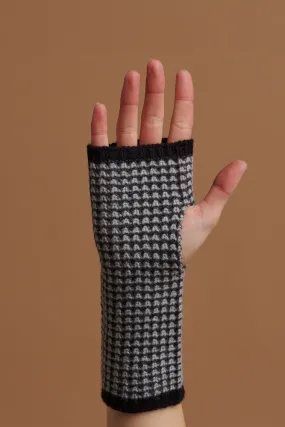 Lambswool Fingerless Waffle Gloves - Dark Navy