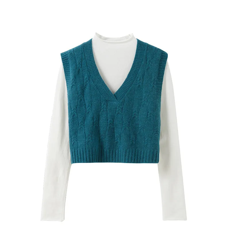 Lanfubeisi business casual outfits for women Small Vest Women's Outer Wear Autumn Korean Style Sleeveless Vest Small Western Style All-Match Short Knitted V-neck Vest Fashion