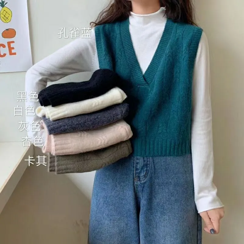 Lanfubeisi business casual outfits for women Small Vest Women's Outer Wear Autumn Korean Style Sleeveless Vest Small Western Style All-Match Short Knitted V-neck Vest Fashion