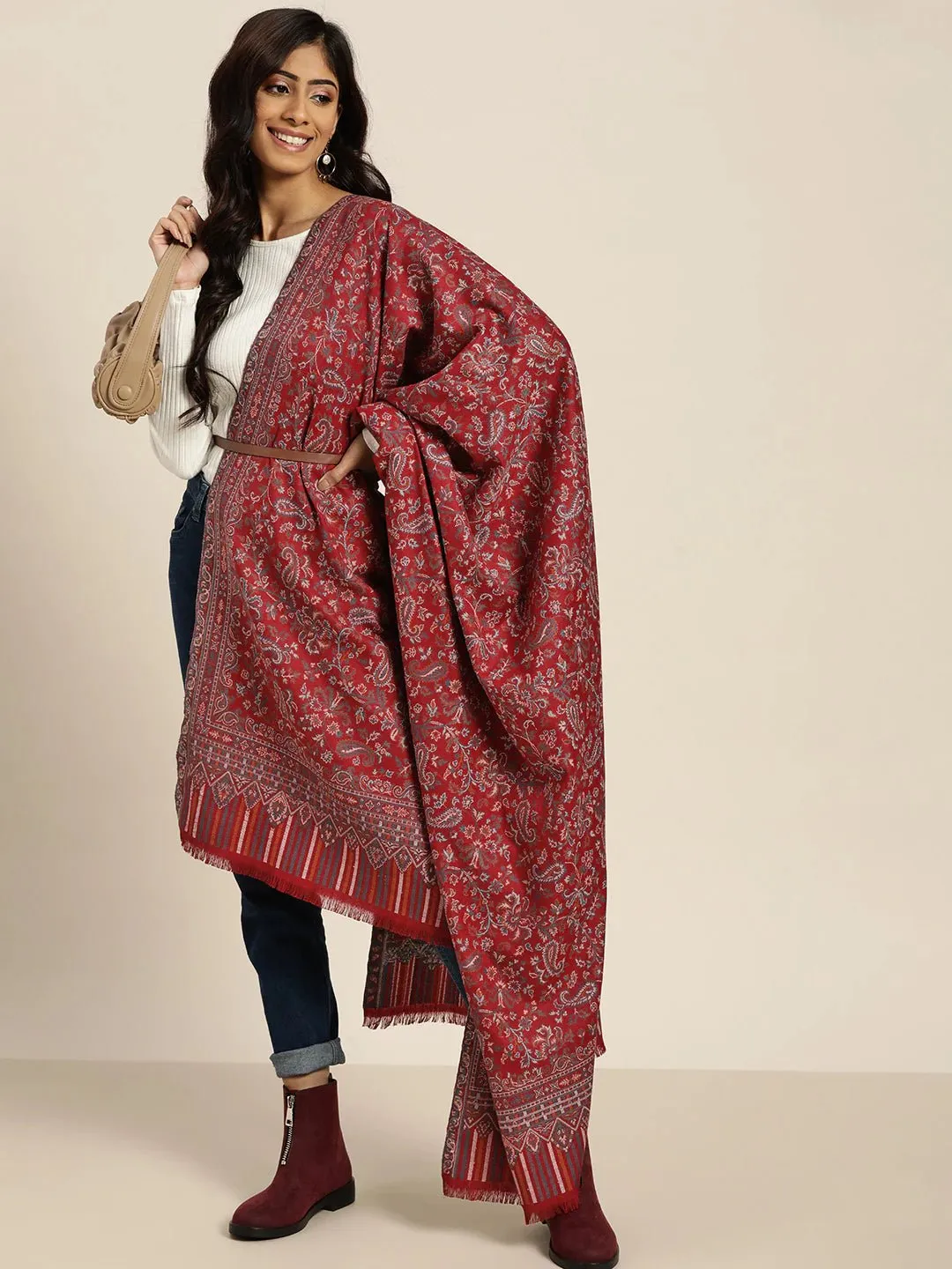 Maroon Kashmiri Kaani Woven Shawl