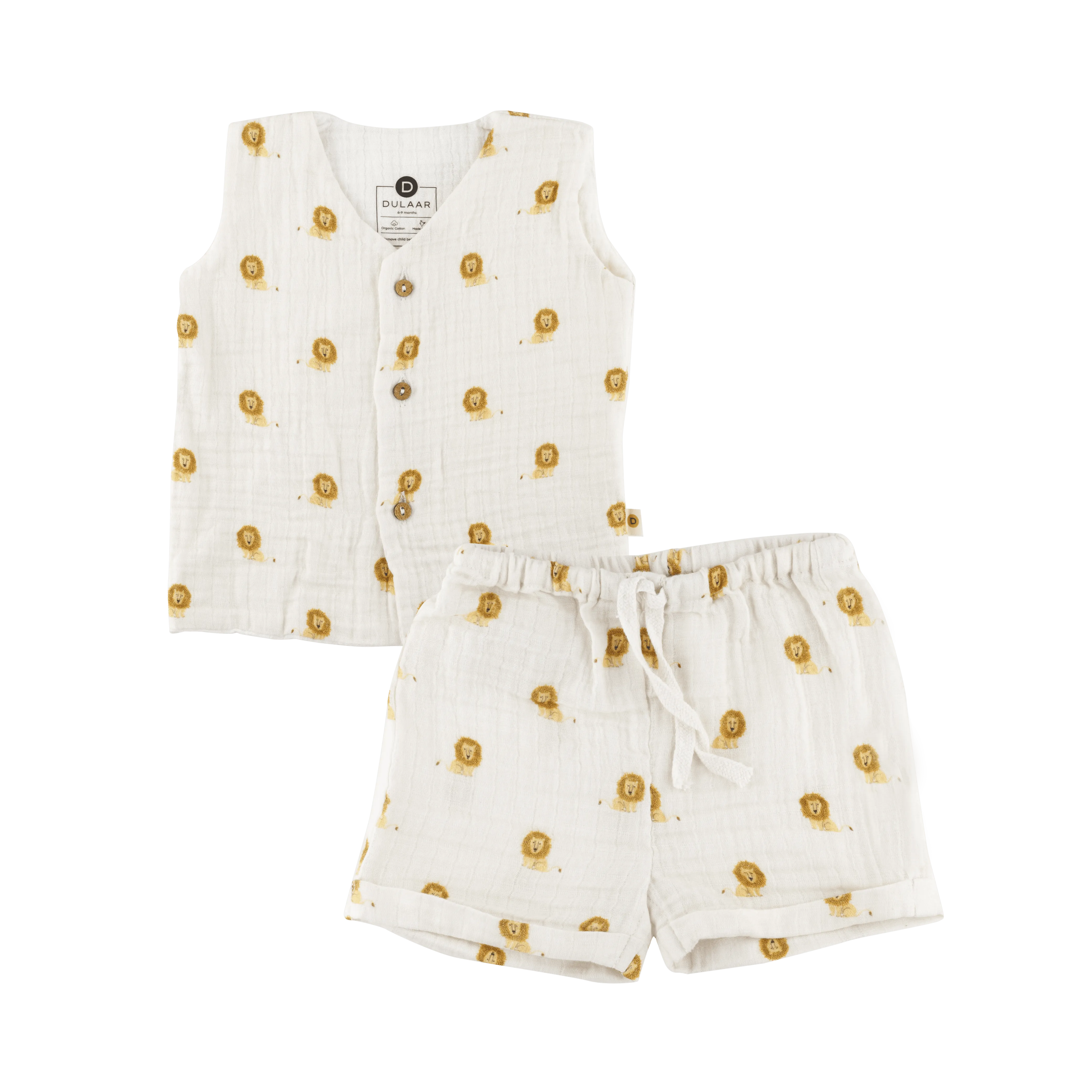 Organic Muslin Vest & Shorts Set | Just Lion Around