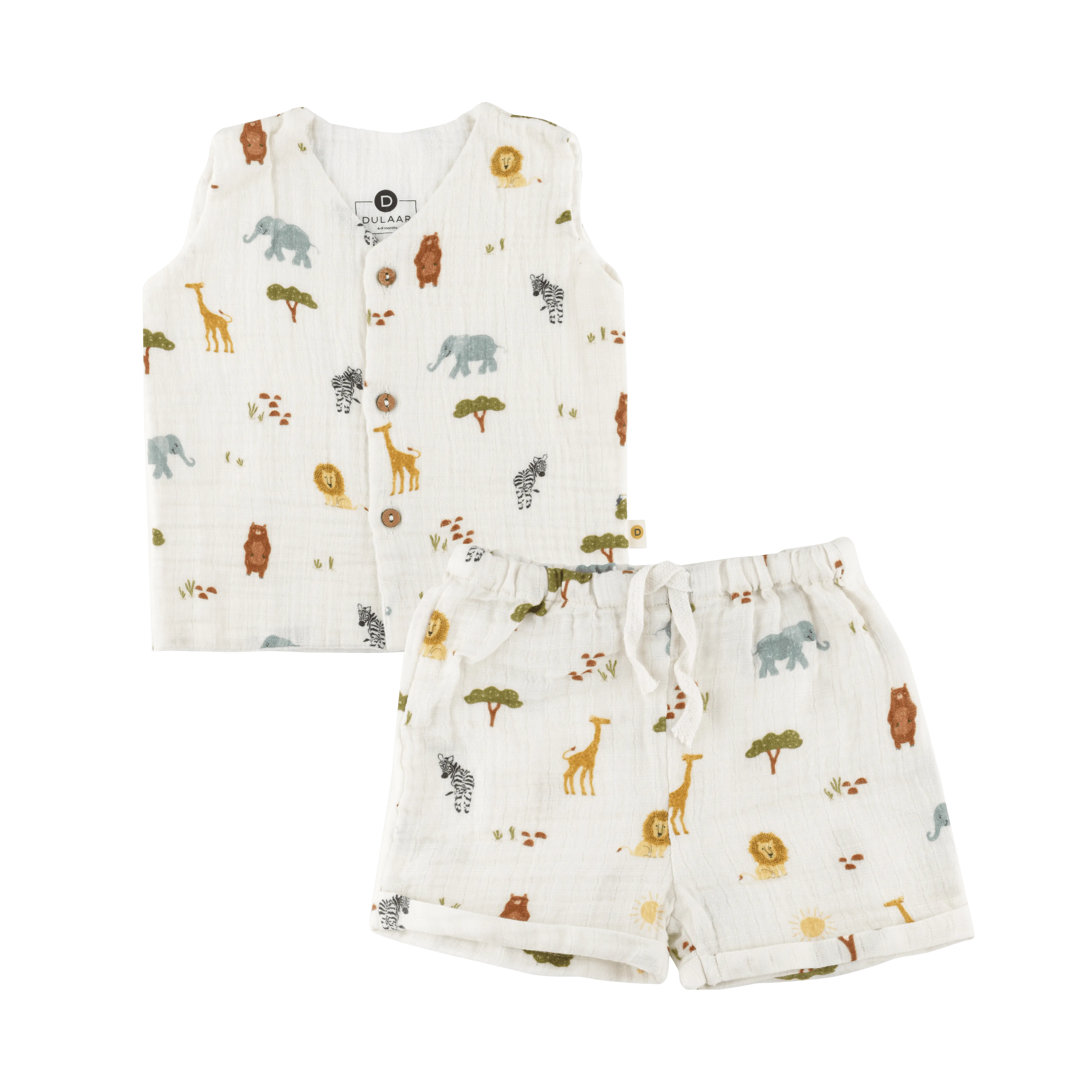 Organic Muslin Vest & Shorts Set | Just Lion Around