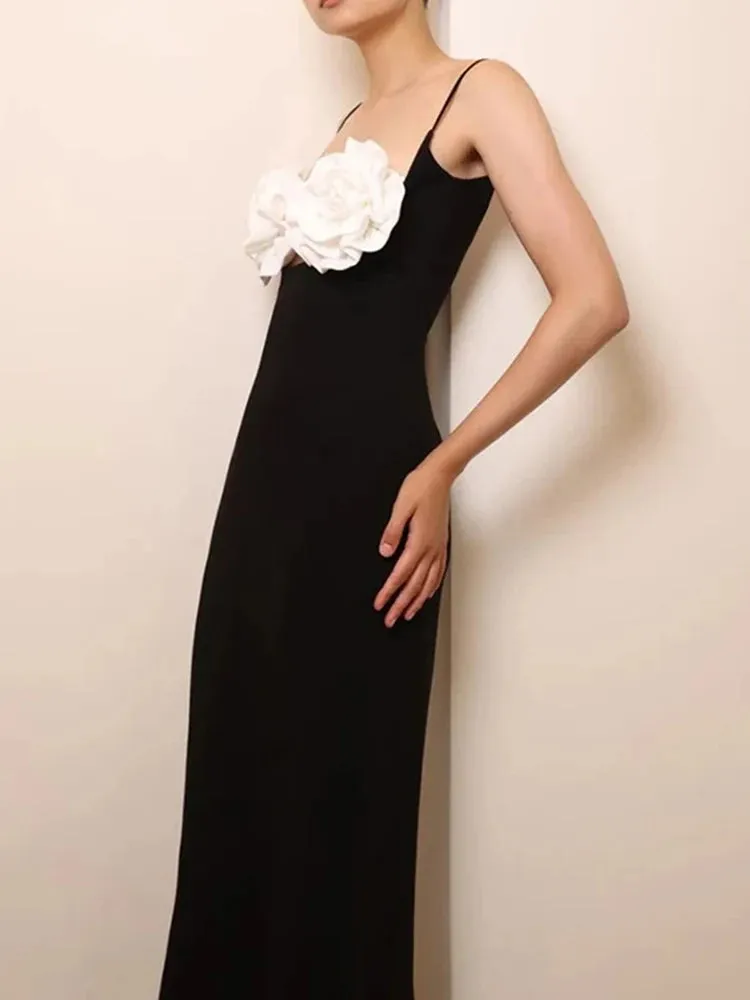Patchwork Appliques Sexy Camisole Dresses For Women Square Collar Sleeveless High Waist Backless Colorblock Dress Female New