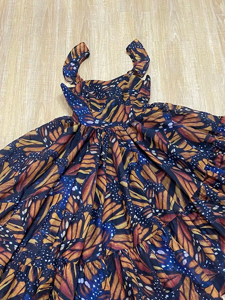 Printing Sexy Camisole Dresses For Women Square Collar Sleeveless High Waist Off Shoulder Temperament Dress Female Fashion