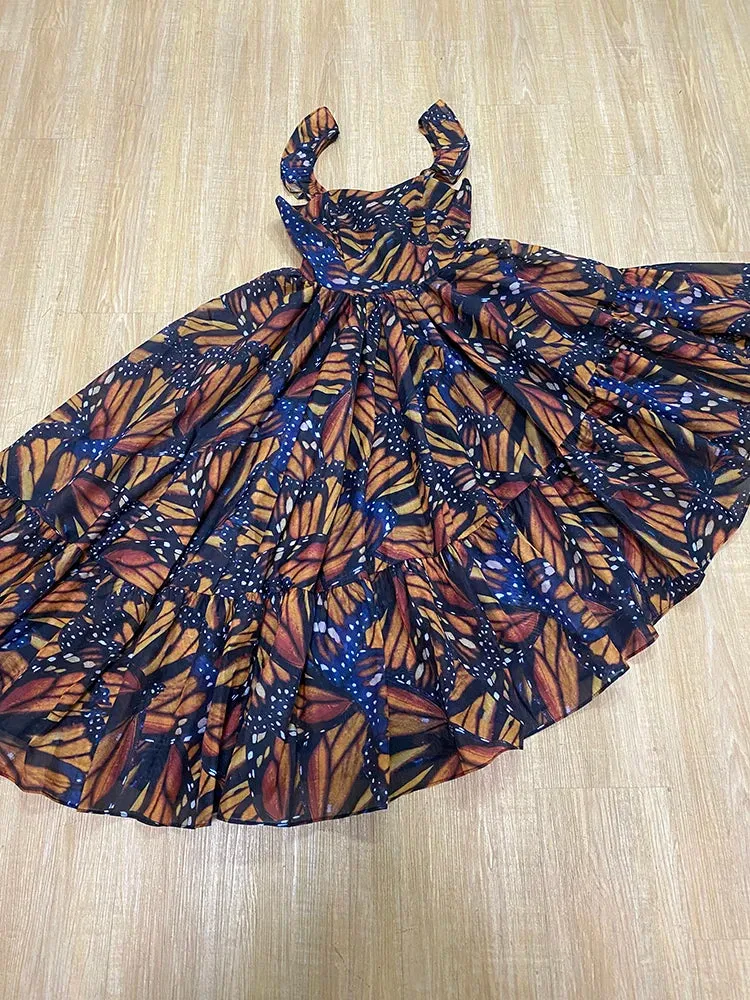 Printing Sexy Camisole Dresses For Women Square Collar Sleeveless High Waist Off Shoulder Temperament Dress Female Fashion